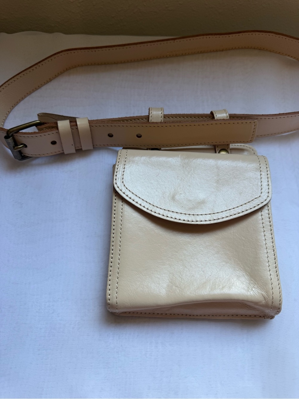 Anthropologie Leather Belt Bag Mini Waist Pouch Ivory Cream - Picture 4 of 8